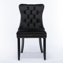 6x Velvet Dining Chairs Upholstered Tufted Kithcen Chair with Solid Wood Legs Stud Trim and Ring - Black - RnR Galore