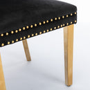 6x Velvet Dining Chairs with Golden Metal Legs - Black - RnR Galore