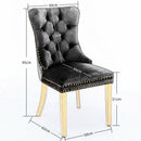 6x Velvet Dining Chairs with Golden Metal Legs - Black - RnR Galore