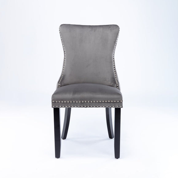 6x Velvet Upholstered Dining Chairs Tufted Wingback Side Chair with Studs Trim Solid Wood Legs for Kitchen - RnR Galore