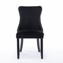 6x Velvet Upholstered Dining Tufted Chairs with Studs Trim and Solid Wood Legs - Black - RnR Galore