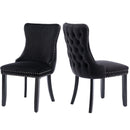 6x Velvet Upholstered Dining Tufted Chairs with Studs Trim and Solid Wood Legs - Black - RnR Galore