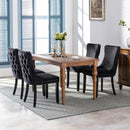 6x Velvet Upholstered Dining Tufted Chairs with Studs Trim and Solid Wood Legs - Black - RnR Galore