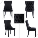 6x Velvet Upholstered Dining Tufted Chairs with Studs Trim and Solid Wood Legs - Black - RnR Galore