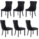 6x Velvet Upholstered Dining Tufted Chairs with Studs Trim and Solid Wood Legs - Black - RnR Galore