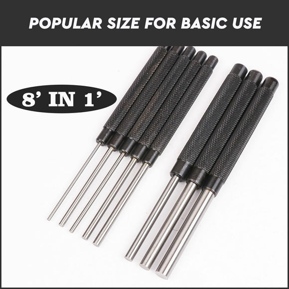 8Pc Heavy Duty Long Pin Punch Set 2.4 to 10mm Drift Roll Nail Steel Flat End New - RnR Galore