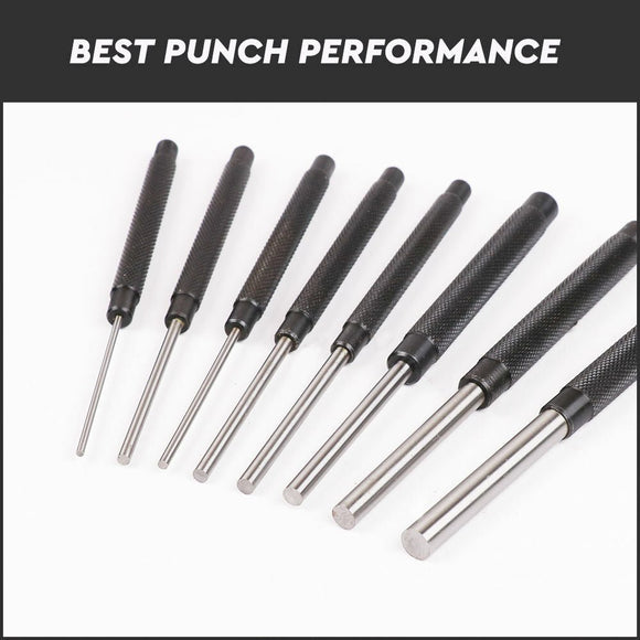 8Pc Heavy Duty Long Pin Punch Set 2.4 to 10mm Drift Roll Nail Steel Flat End New - RnR Galore