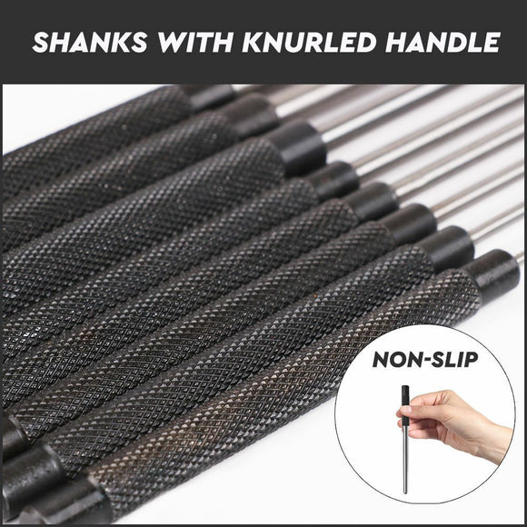 8Pc Heavy Duty Long Pin Punch Set 2.4 to 10mm Drift Roll Nail Steel Flat End New - RnR Galore