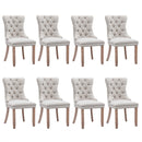 8x AADEN Modern Elegant Button - Tufted Upholstered Fabric with Studs Trim and Wooden legs Dining Side Chair - Beige - RnR Galore
