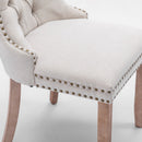 8x AADEN Modern Elegant Button - Tufted Upholstered Fabric with Studs Trim and Wooden legs Dining Side Chair - Beige - RnR Galore