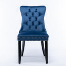 8x Velvet Dining Chairs Upholstered Tufted Kithcen Chair with Solid Wood Legs Stud Trim and Ring - Blue - RnR Galore