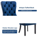 8x Velvet Dining Chairs Upholstered Tufted Kithcen Chair with Solid Wood Legs Stud Trim and Ring - Blue - RnR Galore