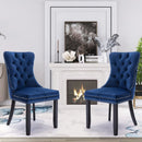 8x Velvet Dining Chairs Upholstered Tufted Kithcen Chair with Solid Wood Legs Stud Trim and Ring - Blue - RnR Galore