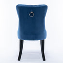 8x Velvet Dining Chairs Upholstered Tufted Kithcen Chair with Solid Wood Legs Stud Trim and Ring - Blue - RnR Galore
