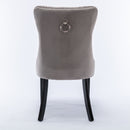 8x Velvet Dining Chairs Upholstered Tufted Kithcen Chair with Solid Wood Legs Stud Trim and Ring - Gray - RnR Galore