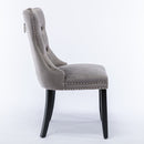 8x Velvet Dining Chairs Upholstered Tufted Kithcen Chair with Solid Wood Legs Stud Trim and Ring - Gray - RnR Galore