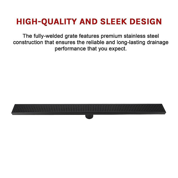 900mm Bathroom Shower Black Grate Drain w/Centre outlet Floor Waste Square Pattern - RnR Galore