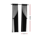 Artiss 2X 132x160cm Blockout Sheer Curtains Black-2