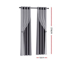 Artiss 2X 132x274cm Blockout Sheer Curtains Charcoal-2