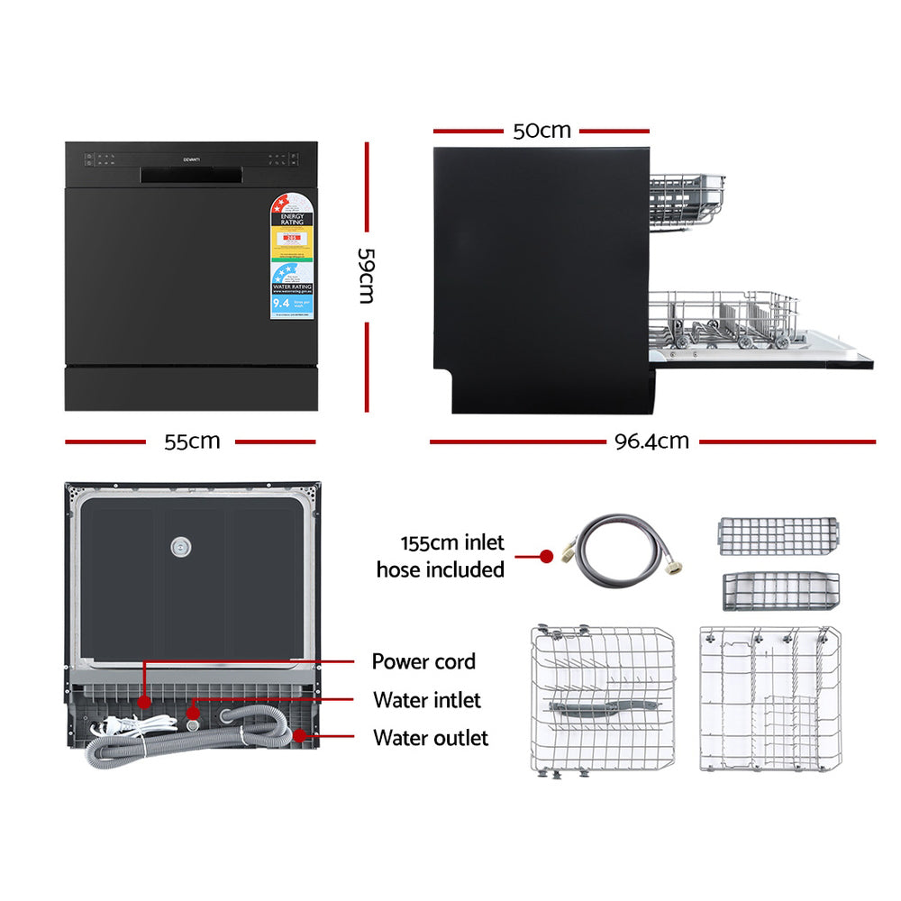 Devanti 8 Place Settings Benchtop Dishwasher Black - 0