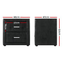 Artiss Bedside Table 2 Drawers Side Table Leather - CADEN Black-2