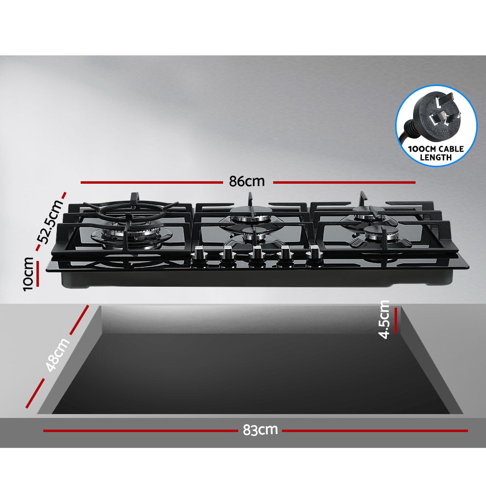 Devanti Gas Cooktop 90cm 5 Burner Black - 0