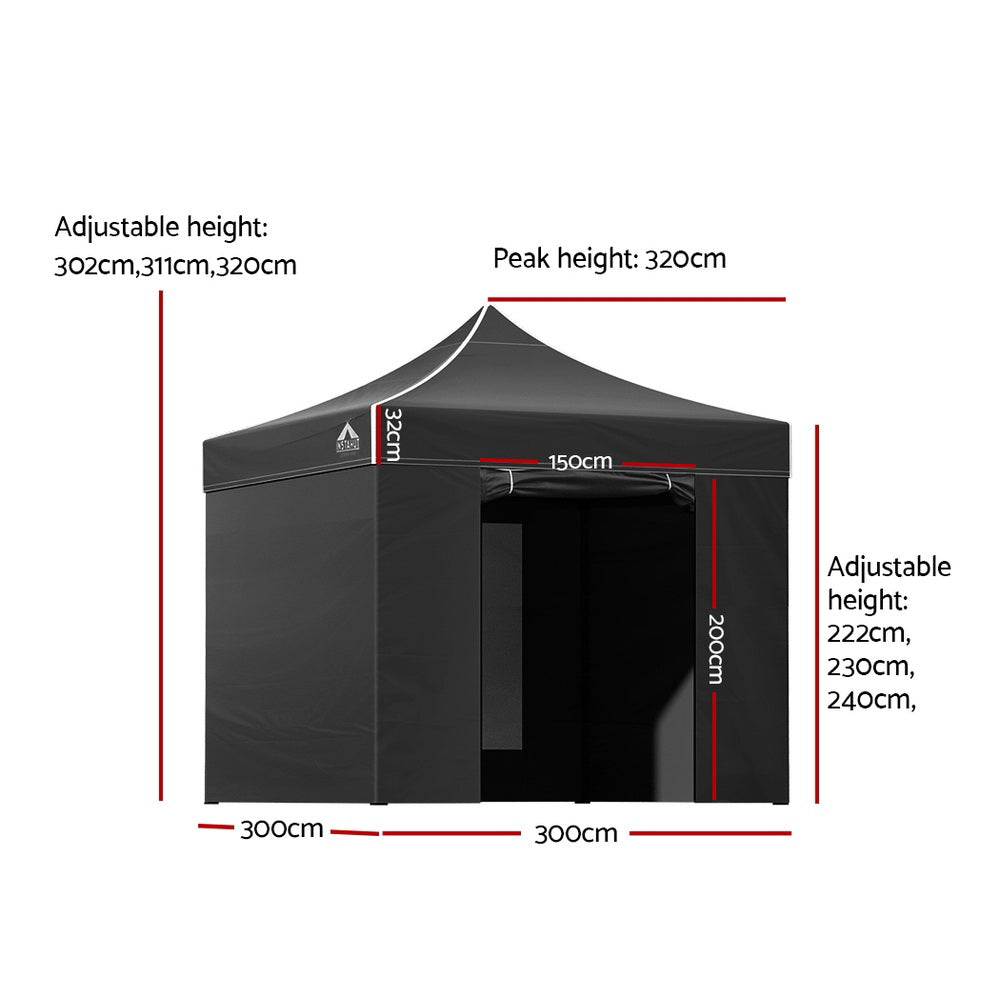 Instahut Gazebo Pop Up Marquee 3x3m Folding Tent Wedding Gazebos 500D Black - 0