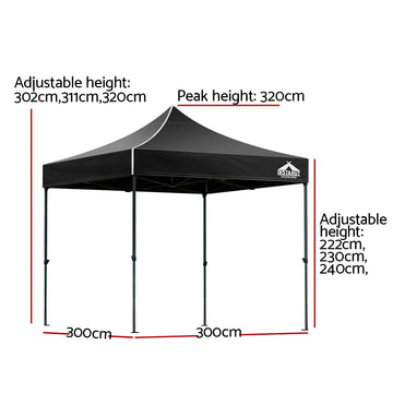 Instahut Gazebo Pop Up Marquee 3x3m Folding Tent Wedding Outdoor Camping Canopy Gazebos Shade Black - 0