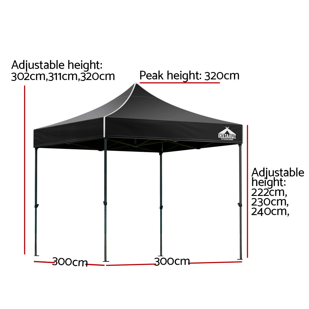 Instahut Gazebo Pop Up Marquee 3x3 Folding 500D Wedding Tent Base Pod Black - 0