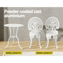 Gardeon 3PC Patio Furniture Outdoor Bistro Set Dining Chairs Aluminium White-5