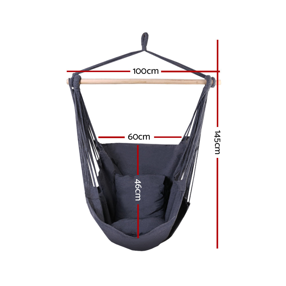 Gardeon Hammock Chair Outdoor Camping Hanging Hammocks Cushion Pillow Grey - 0