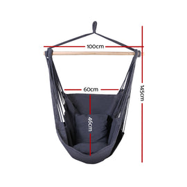 Gardeon Hammock Chair Outdoor Camping Hanging Hammocks Cushion Pillow Grey - 0
