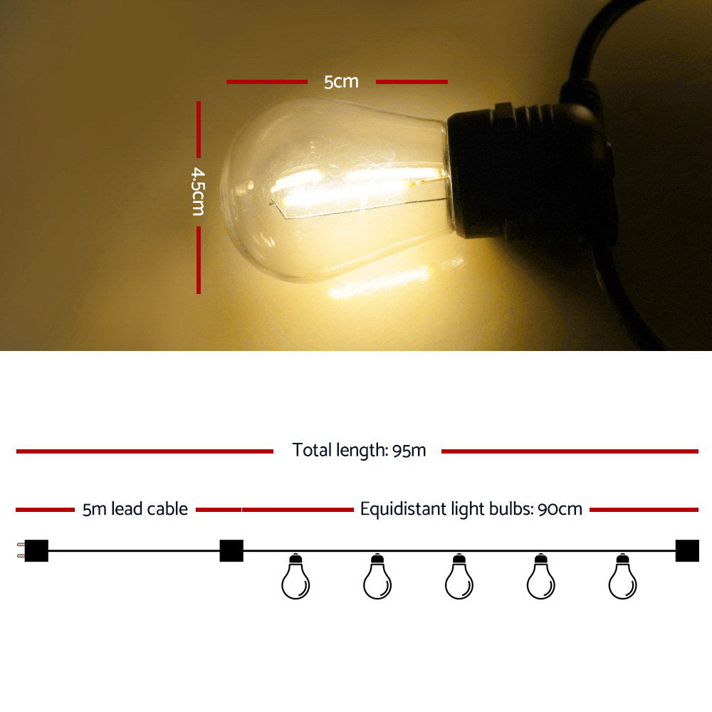 Jingle Jollys 95m LED Festoon String Lights Christmas Wedding Party Outdoor - 0