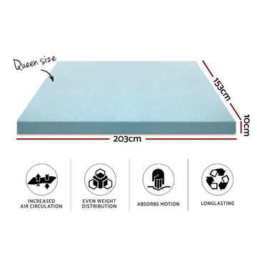 Giselle Bedding Memory Foam Mattress Topper Cool Gel 10cm Queen - 0