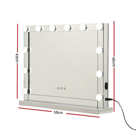 Embellir Hollywood Makeup Mirror With Light 12 LED Bulbs Vanity Lighted Silver 58cm x 46cm - 0