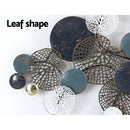 Artiss Metal Wall Art Hanging Sculpture 132cm Home Decor Leaf Circles Blue-5