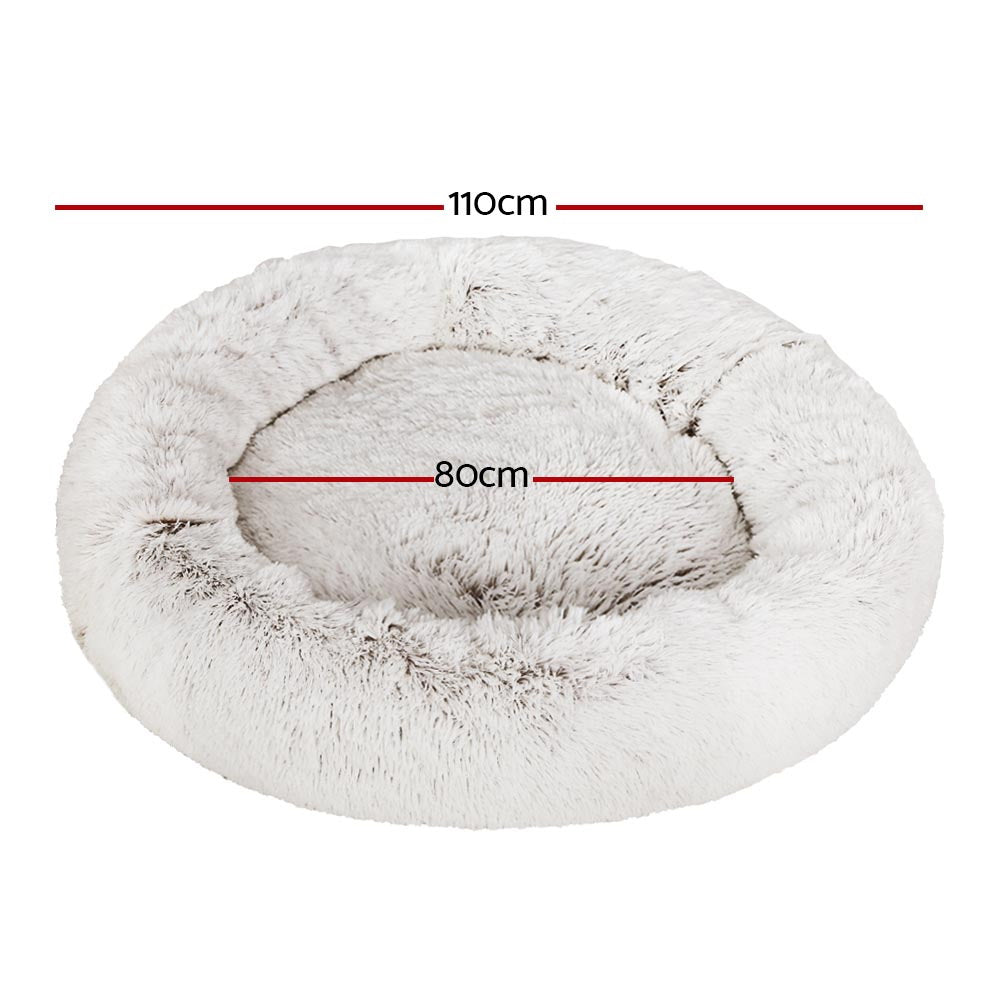 i.Pet Pet Bed Dog Cat 110cm Calming Extra Large Soft Plush White Brown - 0