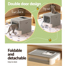 i.Pet Cat Litter Box Large Tray Kitty Toilet Enclosed Hooded Foldable Cat Litter Box Scoop Grey-4