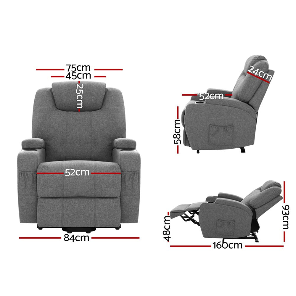 Artiss Recliner Chair Lift Assist Heated Massage Chair Velvet Milio - 0