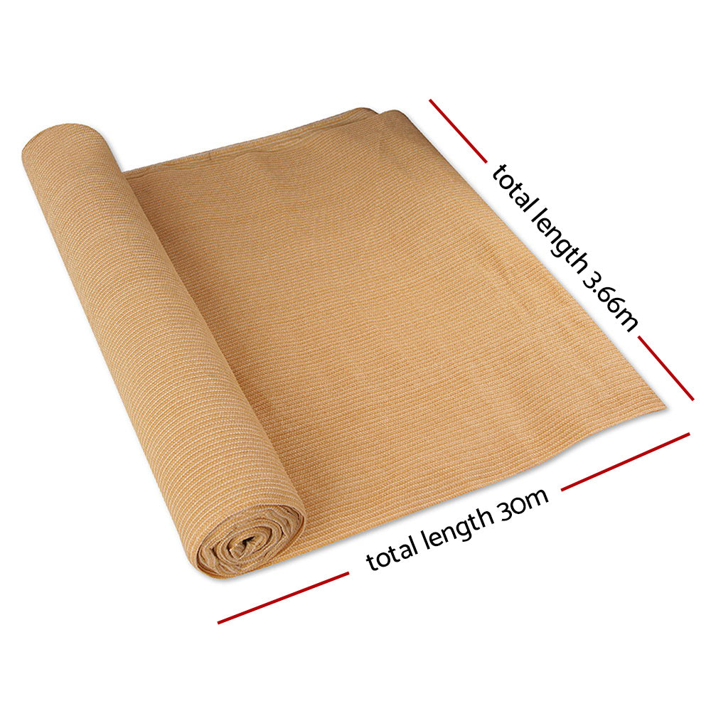 Instahut 90% Shade Cloth 3.66x30m Shadecloth Sail Heavy Duty Beige - 0