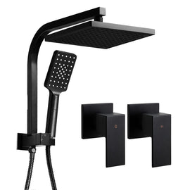 Cefito 8'' Rain Shower Head Set Handheld Square High Pressure Twins Tap Black