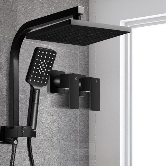 Cefito 8'' Rain Shower Head Set Handheld Square High Pressure Twins Tap Black