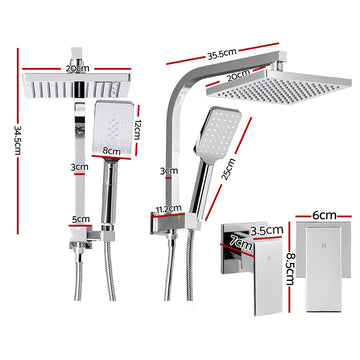 Cefito 8'' Rain Shower Head Set Handheld Square High Pressure wins Tap�Chrome - 0