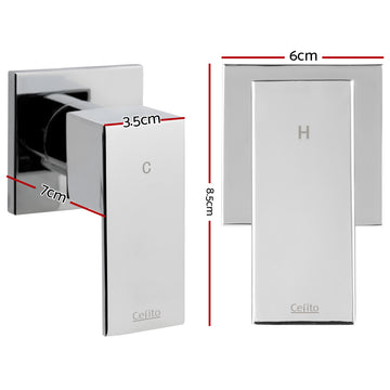 Cefito Shower Twins Tap Wall Bath Taps Brass Hot Cold Basin Bathroom Chrome - 0