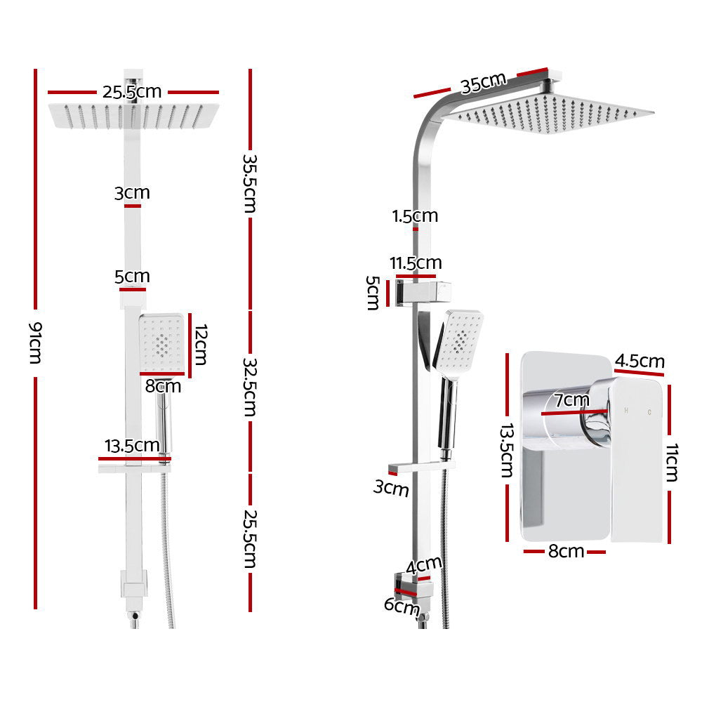 Cefito 10'' Rain Shower Head Set Handheld Square High Pressure Mixer Tap Chrome - 0