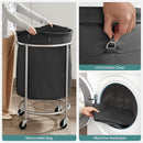 Steel Frame Laundry Basket Wheels, Black-7