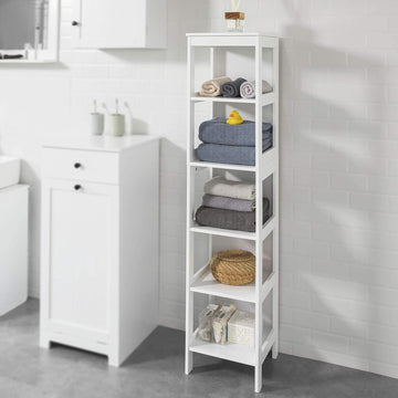 5 Tier Bathroom Shelf Cabinet, White - 0