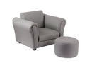 Kids Grey Couch Sofa Chair w/ Footstool in PU Leather-1
