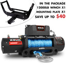 X-BULL 4x4 Electric Winch 12V 12000LBS synthetic rope 4WD Car with winch mounting plate-1