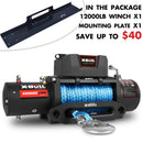 X-BULL 12000LBS Electric Winch 12V 4x4 synthetic rope 4WD Car with winch mounting plate-1